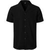 JEMITOP Men’s Stretch Cuban Collar Shirt Summer Lightweight Short Sleeve Button Down Shirts with Pocket for Beach Vacation(Black)