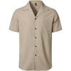 JEMITOP Men’s Stretch Cuban Collar Shirt Summer Lightweight Short Sleeve Button Down Shirts with Pocket for Beach Vacation(Khaki)