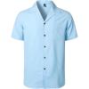 JEMITOP Men’s Stretch Cuban Collar Shirt Summer Lightweight Short Sleeve Button Down Shirts with Pocket for Beach Vacation(Light Blue)