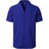 JEMITOP Men’s Stretch Cuban Collar Shirt Summer Lightweight Short Sleeve Button Down Shirts with Pocket for Beach Vacation(Royal Blue)