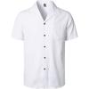 JEMITOP Men’s Stretch Cuban Collar Shirt Summer Lightweight Short Sleeve Button Down Shirts with Pocket for Beach Vacation(White)