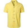 JEMITOP Men’s Stretch Cuban Collar Shirt Summer Lightweight Short Sleeve Button Down Shirts with Pocket for Beach Vacation(Yellow)