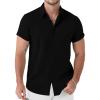 JEMITOP Men’s Stretch Linen-Like Short Sleeve Button Down Shirts Summer Casual Beach Vacation Wedding Texture Shirt(Black)