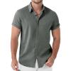 JEMITOP Men’s Stretch Linen-Like Short Sleeve Button Down Shirts Summer Casual Beach Vacation Wedding Texture Shirt(Dark Green)
