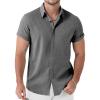 JEMITOP Men’s Stretch Linen-Like Short Sleeve Button Down Shirts Summer Casual Beach Vacation Wedding Texture Shirt(Grey)
