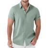 JEMITOP Men’s Stretch Linen-Like Short Sleeve Button Down Shirts Summer Casual Beach Vacation Wedding Texture Shirt(Light Green)