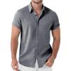 JEMITOP Men’s Stretch Linen-Like Short Sleeve Button Down Shirts Summer Casual Beach Vacation Wedding Texture Shirt(Navy Blue)