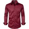 JEMITOP Men’s Stretch Slim Fit Dress Shirts Formal Wedding Prom Business Long Sleeve Button Down Shirt with Pocket(Burgundy)