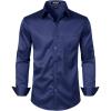 JEMITOP Men’s Stretch Slim Fit Dress Shirts Formal Wedding Prom Business Long Sleeve Button Down Shirt with Pocket(Navy Blue)