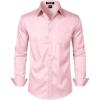 JEMITOP Men’s Stretch Slim Fit Dress Shirts Formal Wedding Prom Business Long Sleeve Button Down Shirt with Pocket(Pink)