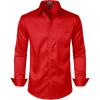 JEMITOP Men’s Stretch Slim Fit Dress Shirts Formal Wedding Prom Business Long Sleeve Button Down Shirt with Pocket(Red)