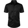 JEMITOP Men’s Stretch Slim Fit Dress Shirts Formal Wedding Prom Short Sleeve Button Down Shirt with Pocket(Black)