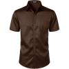 JEMITOP Men’s Stretch Slim Fit Dress Shirts Formal Wedding Prom Short Sleeve Button Down Shirt with Pocket(Brown)