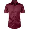 JEMITOP Men’s Stretch Slim Fit Dress Shirts Formal Wedding Prom Short Sleeve Button Down Shirt with Pocket(Burgundy)