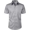 JEMITOP Men’s Stretch Slim Fit Dress Shirts Formal Wedding Prom Short Sleeve Button Down Shirt with Pocket(Grey)