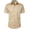 JEMITOP Men’s Stretch Slim Fit Dress Shirts Formal Wedding Prom Short Sleeve Button Down Shirt with Pocket(Khaki)