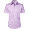 JEMITOP Men’s Stretch Slim Fit Dress Shirts Formal Wedding Prom Short Sleeve Button Down Shirt with Pocket(Lavender Purple)