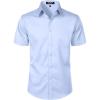 JEMITOP Men’s Stretch Slim Fit Dress Shirts Formal Wedding Prom Short Sleeve Button Down Shirt with Pocket(Light Blue)
