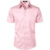 JEMITOP Men’s Stretch Slim Fit Dress Shirts Formal Wedding Prom Short Sleeve Button Down Shirt with Pocket(Pink)