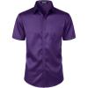 JEMITOP Men’s Stretch Slim Fit Dress Shirts Formal Wedding Prom Short Sleeve Button Down Shirt with Pocket(Purple)