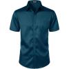 JEMITOP Men’s Stretch Slim Fit Dress Shirts Formal Wedding Prom Short Sleeve Button Down Shirt with Pocket(Teal)