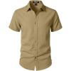 JEMITOP Men’s Stretch Textured Short Sleeve Button Down Shirts Summer Casual Beach Wedding Vacation Shirt(Dark Khaki)