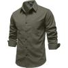 JEMITOP Mens Stretch Vintage Aged Style Shirts Casual Soft Long Sleeve Button Down Shirt with Pocket(Army Green)