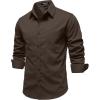 JEMITOP Mens Stretch Vintage Aged Style Shirts Casual Soft Long Sleeve Button Down Shirt with Pocket(Brown)
