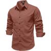 JEMITOP Mens Stretch Vintage Aged Style Shirts Casual Soft Long Sleeve Button Down Shirt with Pocket(Burnt Orange)