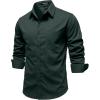 JEMITOP Mens Stretch Vintage Aged Style Shirts Casual Soft Long Sleeve Button Down Shirt with Pocket(Dark Green)