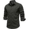 JEMITOP Mens Stretch Vintage Aged Style Shirts Casual Soft Long Sleeve Button Down Shirt with Pocket(Dark Grey)