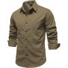 JEMITOP Mens Stretch Vintage Aged Style Shirts Casual Soft Long Sleeve Button Down Shirt with Pocket(Dark Khaki)