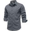 JEMITOP Mens Stretch Vintage Aged Style Shirts Casual Soft Long Sleeve Button Down Shirt with Pocket(Dusty Blue)