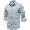 JEMITOP Mens Stretch Vintage Aged Style Shirts Casual Soft Long Sleeve Button Down Shirt with Pocket(Light Blue)