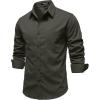 JEMITOP Mens Stretch Vintage Aged Style Shirts Casual Soft Long Sleeve Button Down Shirt with Pocket(Olive Green)