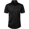 JEMITOP Men’s Stretch Wrinkle Free Dress Shirts Formal Wedding Prom Short Sleeve Slim Fit Button Down Shirt(Black)