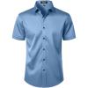JEMITOP Men’s Stretch Wrinkle Free Dress Shirts Formal Wedding Prom Short Sleeve Slim Fit Button Down Shirt(Classic Blue)