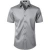 JEMITOP Men’s Stretch Wrinkle Free Dress Shirts Formal Wedding Prom Short Sleeve Slim Fit Button Down Shirt(Grey)