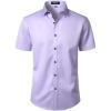 JEMITOP Men’s Stretch Wrinkle Free Dress Shirts Formal Wedding Prom Short Sleeve Slim Fit Button Down Shirt(Lavender Purple)