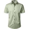 JEMITOP Men’s Stretch Wrinkle Free Dress Shirts Formal Wedding Prom Short Sleeve Slim Fit Button Down Shirt(Mint Green)