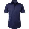 JEMITOP Men’s Stretch Wrinkle Free Dress Shirts Formal Wedding Prom Short Sleeve Slim Fit Button Down Shirt(Navy)