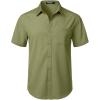 JEMITOP Men’s Stretch Wrinkle Free Short Sleeve Texture Shirt Lightweight Summer Button Down Shirts for Beach Vacation(Army Green)