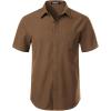 JEMITOP Men’s Stretch Wrinkle Free Short Sleeve Texture Shirt Lightweight Summer Button Down Shirts for Beach Vacation(Brown)