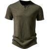 JEMITOP Men’s Stretchy Short Sleeve Henley T-Shirt Casual Cotton 2 Buttons Notch Neck Tee Shirts(Army Green)