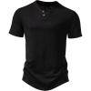 JEMITOP Men’s Stretchy Short Sleeve Henley T-Shirt Casual Cotton 2 Buttons Notch Neck Tee Shirts(Black)