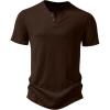 JEMITOP Men’s Stretchy Short Sleeve Henley T-Shirt Casual Cotton 2 Buttons Notch Neck Tee Shirts(Brown)