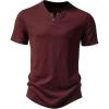 JEMITOP Men’s Stretchy Short Sleeve Henley T-Shirt Casual Cotton 2 Buttons Notch Neck Tee Shirts(Burgundy)