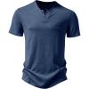 JEMITOP Men’s Stretchy Short Sleeve Henley T-Shirt Casual Cotton 2 Buttons Notch Neck Tee Shirts(Dark Blue)