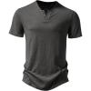 JEMITOP Men’s Stretchy Short Sleeve Henley T-Shirt Casual Cotton 2 Buttons Notch Neck Tee Shirts(Grey)