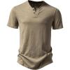 JEMITOP Men’s Stretchy Short Sleeve Henley T-Shirt Casual Cotton 2 Buttons Notch Neck Tee Shirts(Khaki)